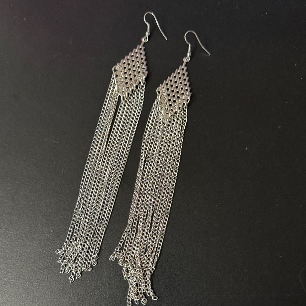 Elegant Silver Tassel Earrings 6”